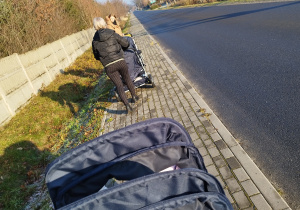 opiekunki pchają wózki