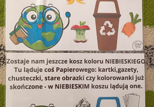 plansze z informacjami o kolorowych koszach