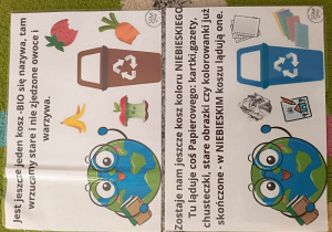 plansze z informacjami o kolorowych koszach