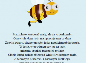 obrazek pszczoły i tekst wiersza "Pracowite pszczółki"
