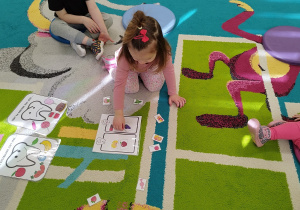 dziewczynka odkłada obrazek w prawidłowe miejsce